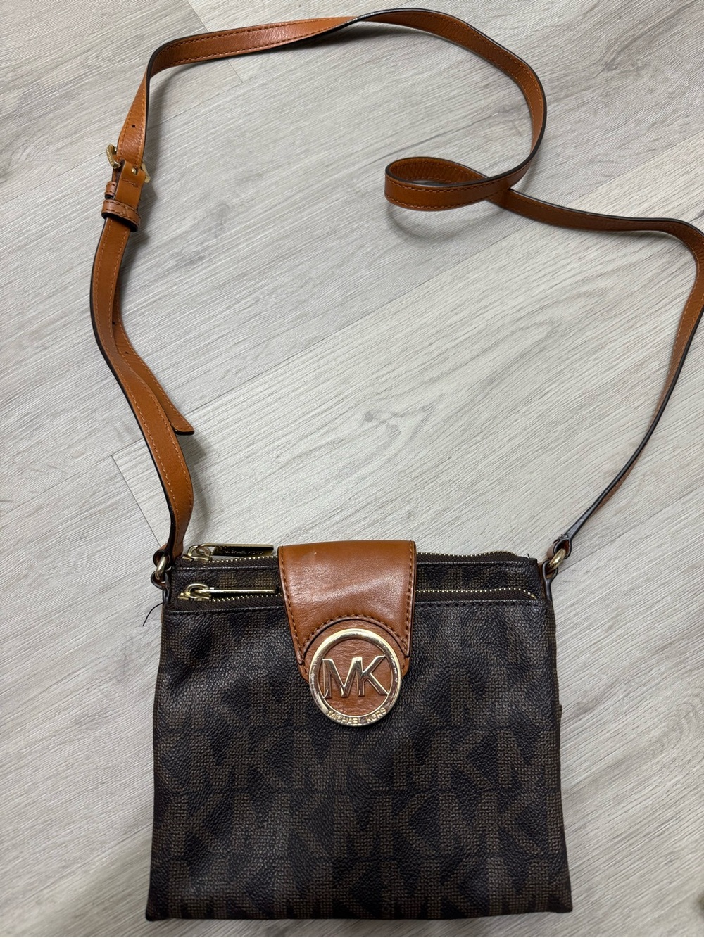 Michael Kors Brown and Tan Signature Crossbody Bag - Original